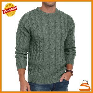 Men's Chunky Cable Knit Pullover Sweater Premium Material Crewneck